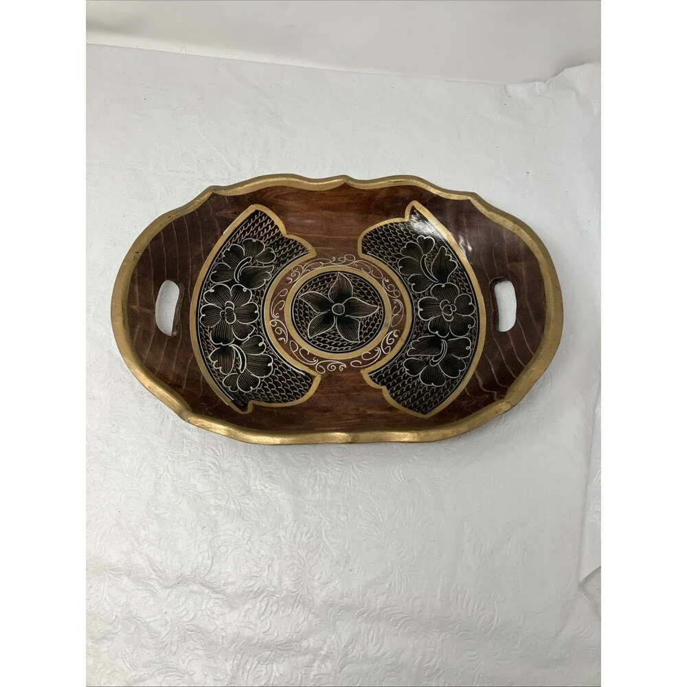 Vintage Hand-Painted Wooden Serving Tray Platter 14